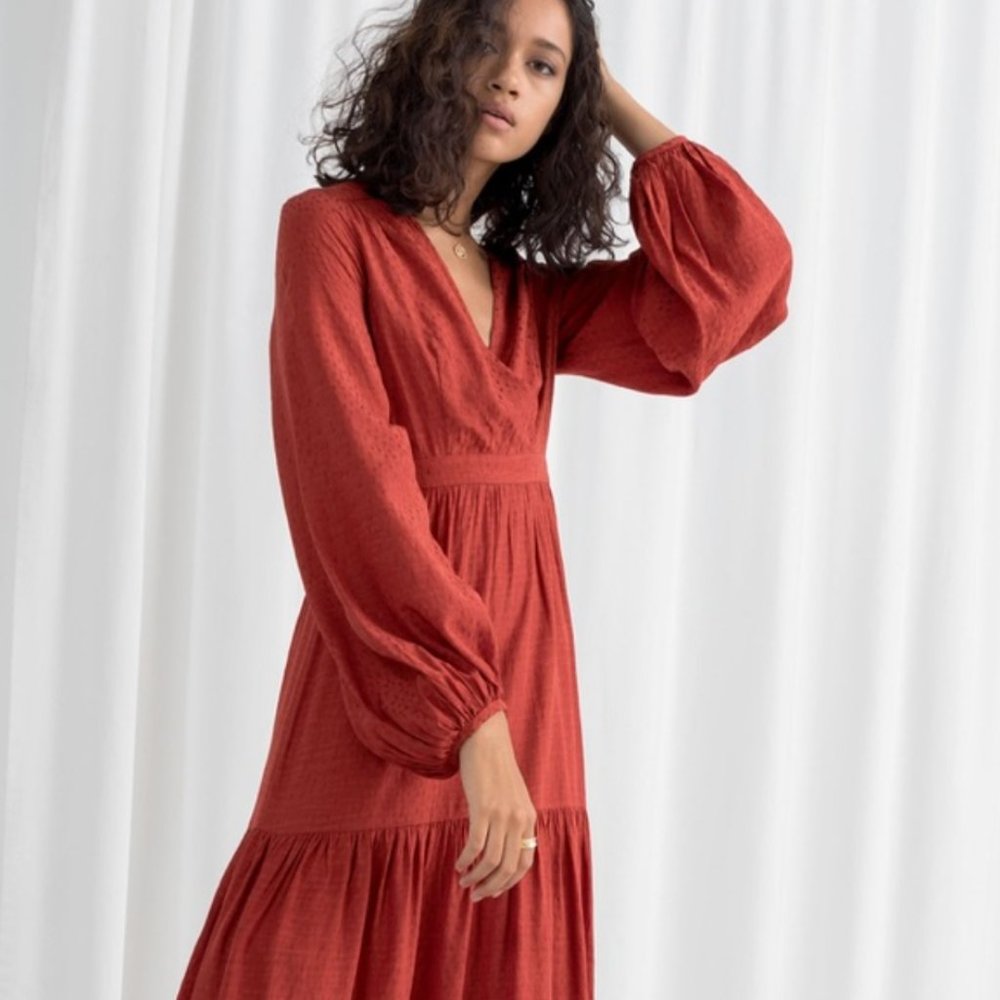 & Other Stories Long Sleeve Red Dress